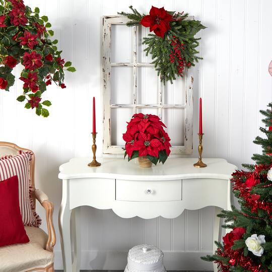 13" Potted Poinsettia with Ceramic Vase